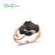 SANTUZZA 925 Sterling Silver Ring  Dazzling Black Green Spinel Leopard Panther Animal  Jewelry
