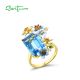 SANTUZZA 925 Sterling Silver Rings Gold Color Blue Stone Enamel Flowers Butterfly Fine Jewelry