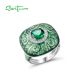 SANTUZZA 925 Sterling Silver Enamel Rings Green Glass White CZ Square Ring Fine Jewelry