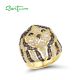 SANTUZZA 925 Sterling Silver Lion Ring For Women White CZ Nano Brown/ Green Spinel Gold Color Jewelry