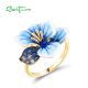 SANTUZZA 925 Sterling Silver Ring Blue Spinel Enamel Flower Chic Wedding Gifts Fine Jewelry