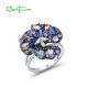 SANTUZZA Silver Ring 925 Sterling Silver Sparkling Multi Gems Blue Flower Ring Jewelry