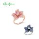 SANTUZZA 925 Sterling Silver Ring  Blue Pink Stone Lily Flower Jewelry