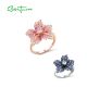 SANTUZZA 925 Sterling Silver Ring  Blue Pink Stone Lily Flower Jewelry