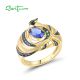 SANTUZZA 925 Sterling Silver Rings Black/Blue Spinel Cubic Zirconia Peacock Jewelry