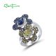 SANTUZZA Silver Rings 925 Sterling Silver Blue Green Stones Twin Flower Jewelry