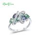 SANTUZZA 925 Sterling Silver Rings Green Blue Spinel White CZ Gemstone Fine Jewelry