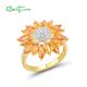 SANTUZZA Silver Ring 925 Sterling Silver Yellow Nano &White Cubic Zirconia Gold Color Sun Flower Jewelry