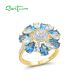 SANTUZZA Silver Ring 925 Sterling Silver White Cubic Zirconia Blue Spinel Gold Color Flower Jewelry