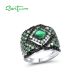 SANTUZZA 925 Sterling Silver Solitaire Ring Green And Black Spinel White CZ Fine Jewelry