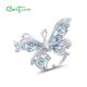 SANTUZZA 925 Sterling Silver Rings Blue Spinel White CZ Butterfly Ring Fine Jewelry