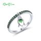 SANTUZZA 925 Sterling Silver Rings Sparkling Green Spinel Danling Tulip Flower Jewelry Enamel
