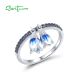 SANTUZZA 925 Sterling Silver Rings Blue Sone Danling Tulip Flower Fine Jewelry Enamel
