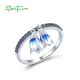 SANTUZZA 925 Sterling Silver Rings Blue Sone Danling Tulip Flower Fine Jewelry Enamel