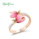 SANTUZZA 925 Sterling Silver Rings White Cubic Zirconia Enamel Tulip Flower Jewelry