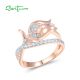 SANTUZZA 925 Sterling Silver Rings White CZ Rose Gold Plated Flower Fine Jewelry