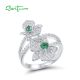 SANTUZZA 925 Sterling Silver Rings White CZ Green Spinel Orchid Flower Fine Jewelry