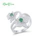 SANTUZZA 925 Sterling Silver Rings White CZ Green Spinel Flower Fine Jewelry