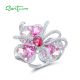 SANTUZZA 925 Sterling Silver Ombre Rings Created Ruby Pink Sapphire Gorgeous Lily Flower Jewelry