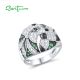 SANTUZZA 925 Sterling Silver Rings Black Green Spinel White CZ Flower Fine Jewelry