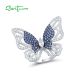 SANTUZZA 925 Sterling Silver Rings Blue Nano/White Cubic Zirconia Butterfly Ring Fine Jewelry
