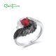 SANTUZZA 925 Sterling Silver Rings Red Black Wings White Cubic Zirconia Fine Jewelry
