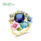 SANTUZZA 925 Sterling Silver Rings Colorful Enamel Flower Blue Stone  Fine Jewelry