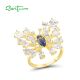 SANTUZZA 925 Sterling Silver Ring Blue Spinel White CZ Butterfly Jewelry