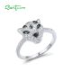 SANTUZZA 925 Sterling Silver Ring Green Spinel White Cubic Zirconia Leopard Animal Jewelry