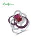 SANTUZZA 925 Sterling Silver Ring White CZ Created Red Ruby Flora Fine Jewelry