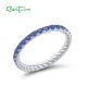 SANTUZZA 925 Sterling Silver Rings Blue Nano Cubic Zirconia Stackable Ring Fine Jewelry