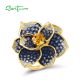 SANTUZZA 925 Sterling Silver Ring Blue Spinel Yellow Crystal Blooming Flower Fine Jewelry