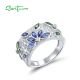 SANTUZZA 925 Sterling Silver Rings Blue White Cubic Zirconia Green Spinel Flower Jewelry