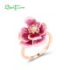 SANTUZZA 925 Sterling Silver Rings White CZ Enamel Pink Sweet Flower Fine Jewelry