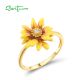 SANTUZZA 925 Sterling Silver Rings White CZ Yellow Enamel Flower Fine Jewelry