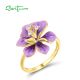 SANTUZZA 925 Sterling Silver Rings White CZ Purple Enamel Flower Fine Jewelry