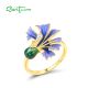 SANTUZZA 925 Sterling Silver Rings White CZ Blue Enamel Flower Fine Jewelry
