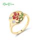 SANTUZZA 925 Sterling Silver Rings White CZ Red Enamel Flower Jewelry