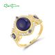 SANTUZZA 925 Sterling Silver Rings White Blue CZ Created Lapis Jewelry