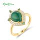 SANTUZZA 925 Sterling Silver Rings White CZ Dyed Green Agate Jewelry