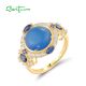 SANTUZZA 925 Sterling Silver Rings White CZ Dyed Blue Agate Jewelry