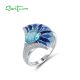 SANTUZZA 925 Sterling Silver Rings Blue Stone Enamel Fan Shape Jewelry