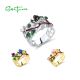 SANTUZZA 925 Sterling Silver Rings For Women Sparkling White CZ Flower & Leaf Enamel Fine Jewelry