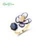 SANTUZZA 925 Sterling Silver Opened Rings Sparkling Blue Stone Enamel Flower Jewelry