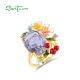 SANTUZZA 925 Sterling Silver Statement Rings Floral And Cherry Eye Catching Party Gifts Enamel Jewelry