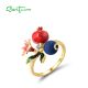 SANTUZZA 925 Sterling Silver Rings Blueberries & Pomegranate Enamel Fruits Flower Jewelry