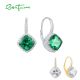 SANTUZZA 925 Sterling Silver Earrings For Women White CZ Green Spinel Fine Jewelry