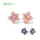 SANTUZZA 925 Sterling Silver Earrings For Women Blue Pink Stone Lily Flower Jewelry