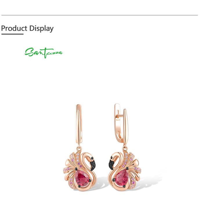 SANTUZZA 925 Sterling Silver Earrings Created Sapphire Red