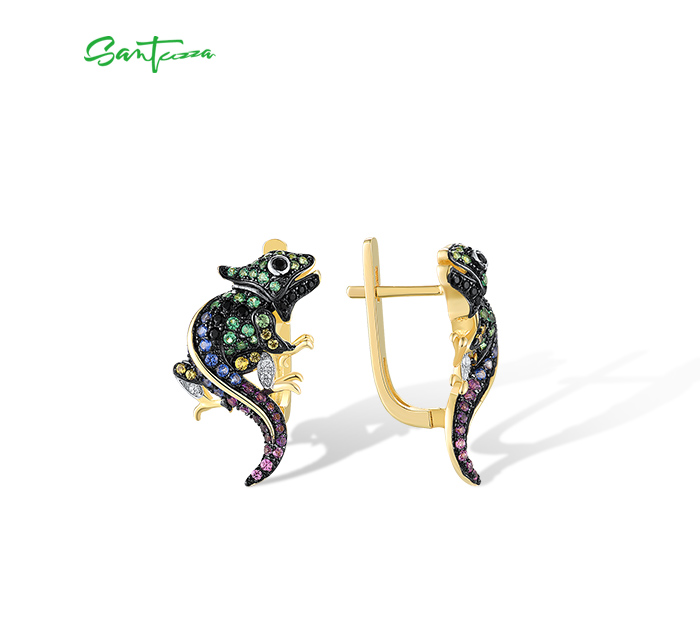 Santuzza Orecchini Donna Pendenti Animali In Argento 925 Con Zirconi E Spinello Verde - Pappagallo